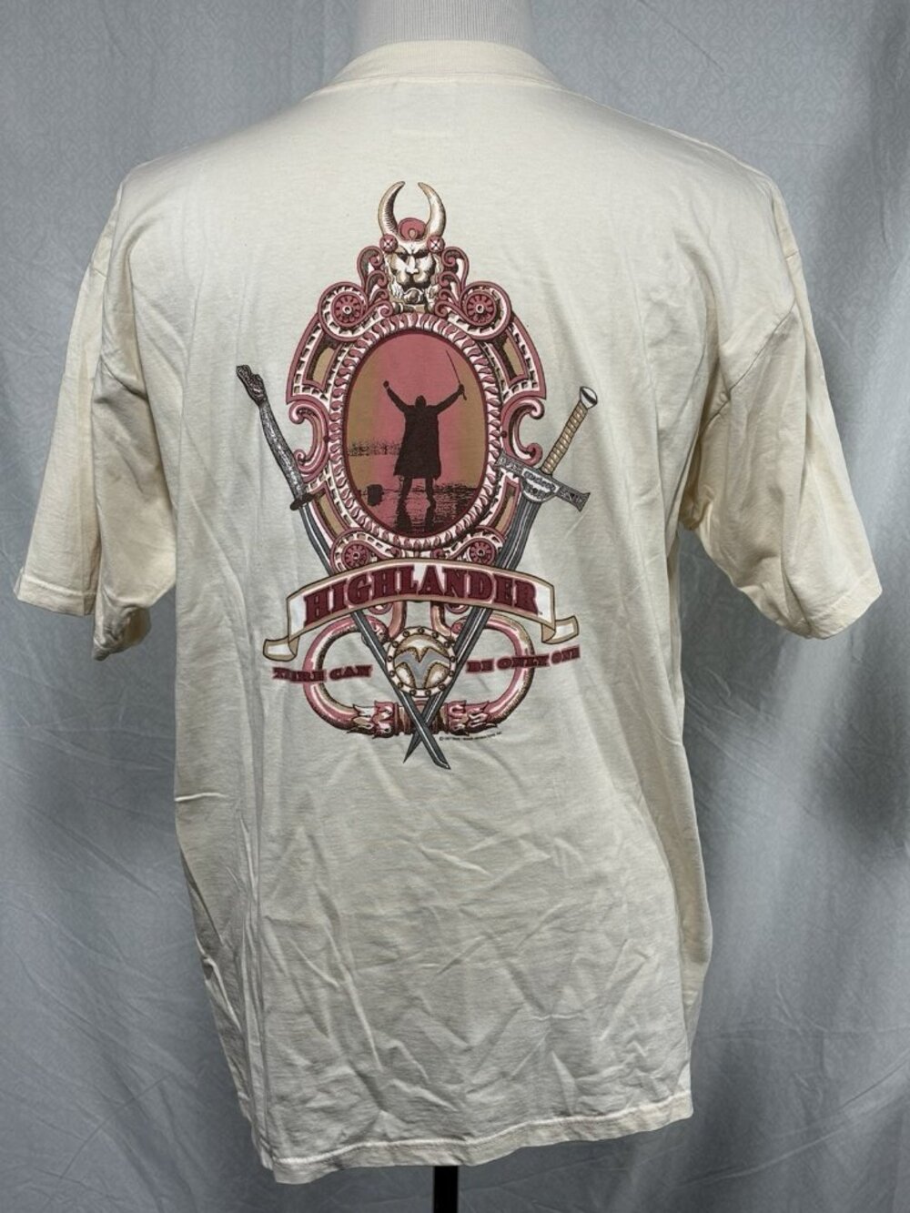 Vintage 1997 Highlander Movie Promo T Shirt Size XL Davis Panzer Crรจme Colored